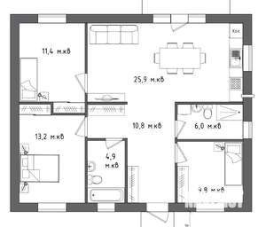 Дом 105м², 1-этажный, участок 6 сот.