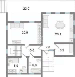 Дом 202м², 2-этажный, участок 8 сот.  