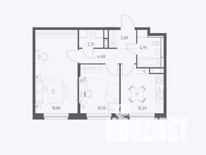 2-к квартира, на длительный срок, 53м2, 7/12 этаж