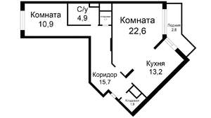 2-к квартира, на длительный срок, 71м2, 4/19 этаж