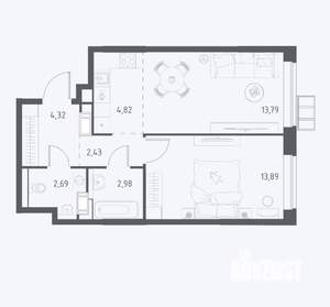 2-к квартира, на длительный срок, 45м2, 16/17 этаж