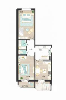 2-к квартира, вторичка, 59м2, 9/17 этаж