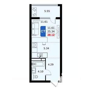 Студия квартира, вторичка, 28м2, 9/17 этаж