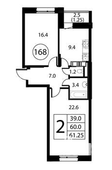 2-к квартира, строящийся дом, 61м2, 8/12 этаж