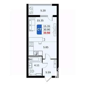 Студия квартира, вторичка, 34м2, 9/17 этаж