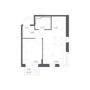 1-к квартира, строящийся дом, 41м2, 10/17 этаж
