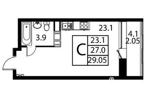Студия квартира, строящийся дом, 29м2, 12/12 этаж
