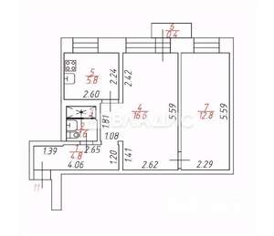 2-к квартира, вторичка, 44м2, 4/5 этаж