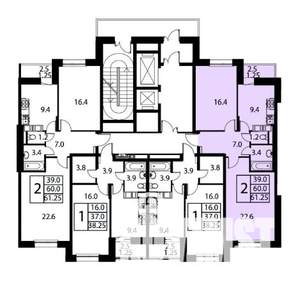 2-к квартира, вторичка, 61м2, 5/12 этаж
