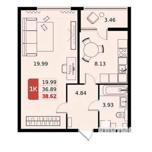 1-к квартира, вторичка, 39м2, 15/17 этаж