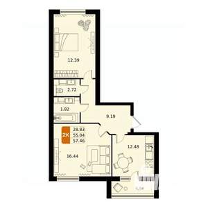 2-к квартира, строящийся дом, 57м2, 6/17 этаж