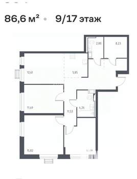 3-к квартира, вторичка, 87м2, 9/17 этаж