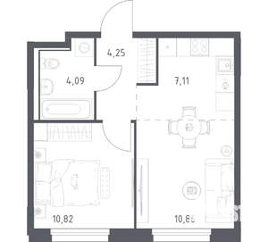 1-к квартира, вторичка, 37м2, 2/17 этаж