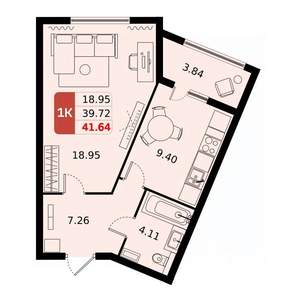 1-к квартира, вторичка, 42м2, 4/17 этаж