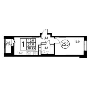 1-к квартира, строящийся дом, 38м2, 10/12 этаж