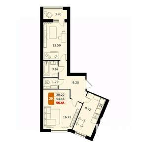 2-к квартира, вторичка, 56м2, 11/17 этаж