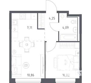 1-к квартира, вторичка, 37м2, 9/17 этаж