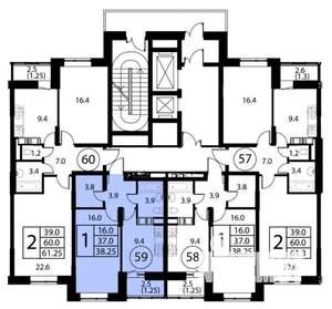 2-к квартира, строящийся дом, 61м2, 8/12 этаж