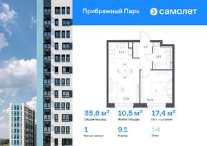 1-к квартира, вторичка, 36м2, 14/17 этаж