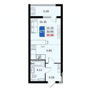 Студия квартира, вторичка, 34м2, 11/17 этаж