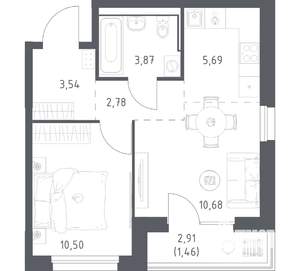1-к квартира, вторичка, 39м2, 13/17 этаж