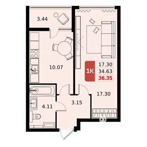 1-к квартира, вторичка, 36м2, 14/17 этаж