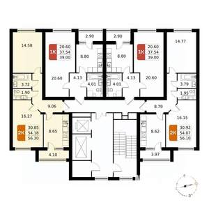 2-к квартира, вторичка, 56м2, 16/17 этаж