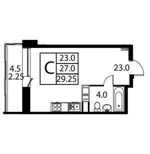 Студия квартира, строящийся дом, 29м2, 3/12 этаж