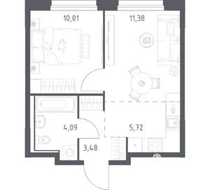 1-к квартира, вторичка, 35м2, 11/17 этаж
