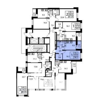 2-к квартира, строящийся дом, 61м2, 3/12 этаж