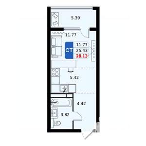 Студия квартира, вторичка, 28м2, 10/17 этаж