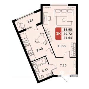 1-к квартира, строящийся дом, 42м2, 11/17 этаж