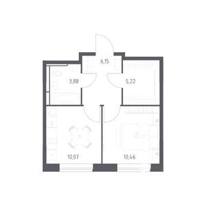 1-к квартира, строящийся дом, 36м2, 5/17 этаж