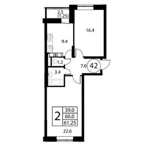 2-к квартира, строящийся дом, 61м2, 11/12 этаж