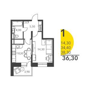 1-к квартира, вторичка, 36м2, 9/17 этаж