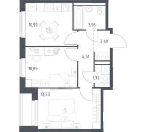 2-к квартира, вторичка, 48м2, 9/16 этаж