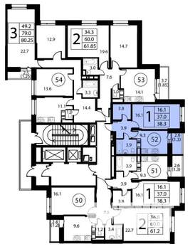 2-к квартира, строящийся дом, 61м2, 10/12 этаж