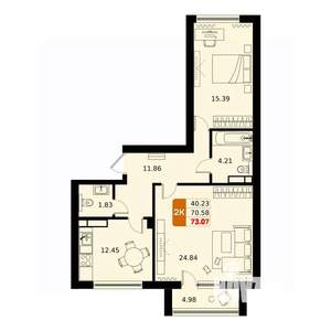 2-к квартира, вторичка, 73м2, 13/17 этаж