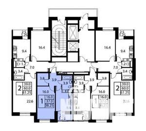 2-к квартира, строящийся дом, 61м2, 3/12 этаж