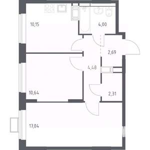 2-к квартира, сданный дом, 50м2, 3/17 этаж