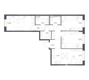 3-к квартира, вторичка, 77м2, 12/16 этаж