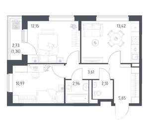 2-к квартира, вторичка, 52м2, 2/16 этаж