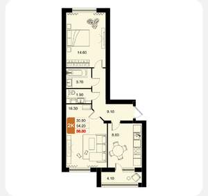 2-к квартира, вторичка, 56м2, 17/18 этаж