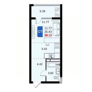 Студия квартира, вторичка, 28м2, 15/17 этаж