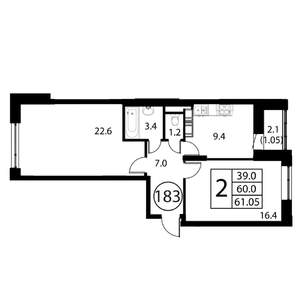 2-к квартира, вторичка, 61м2, 10/12 этаж