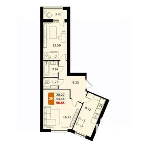 2-к квартира, вторичка, 56м2, 14/17 этаж