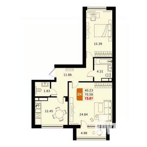 2-к квартира, строящийся дом, 73м2, 9/17 этаж