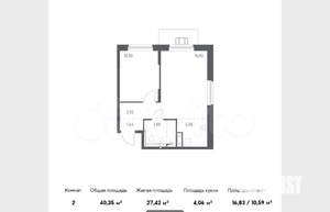 2-к квартира, вторичка, 40м2, 6/17 этаж