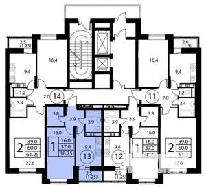 1-к квартира, строящийся дом, 38м2, 11/12 этаж