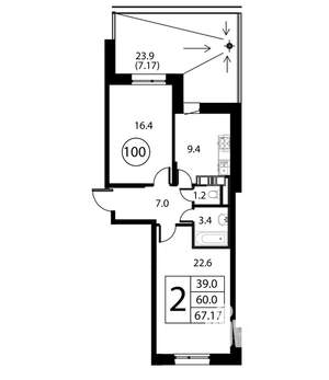 2-к квартира, строящийся дом, 67м2, 2/12 этаж